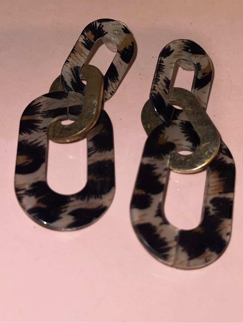 Multi-Colored Leopard Print Link Dangle Resin Earrings